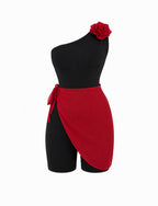 Burkini Flora avec cache maillot- Noir et rouge