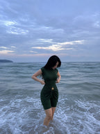 Burkini short et cache-maillot en vert (OUR NEW BEST SELLER)