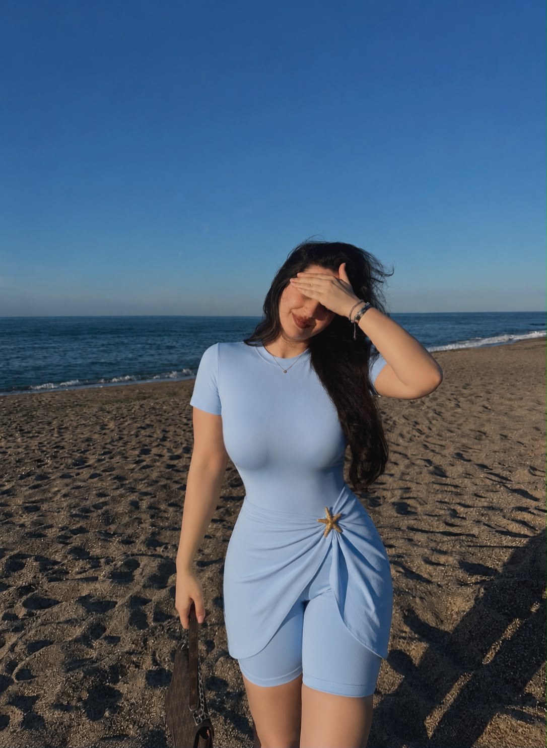 Burkini avec short et cache-maillot en baby blue