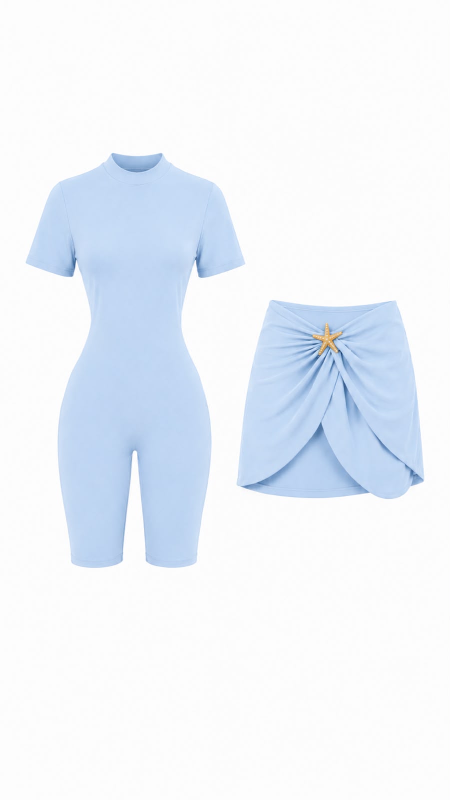 Burkini avec short et cache-maillot en baby blue