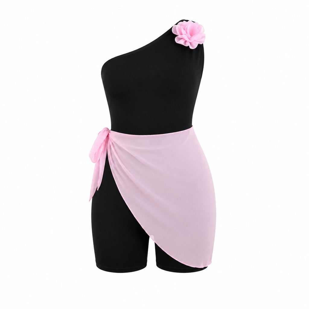 Burkini Flora avec cache maillot- Noir et rose