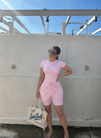 Burkini short avec cache maillot en Baby Pink