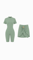 NOUVEAU- Burkini 2pcs combine et cache-maillot en vert pistache