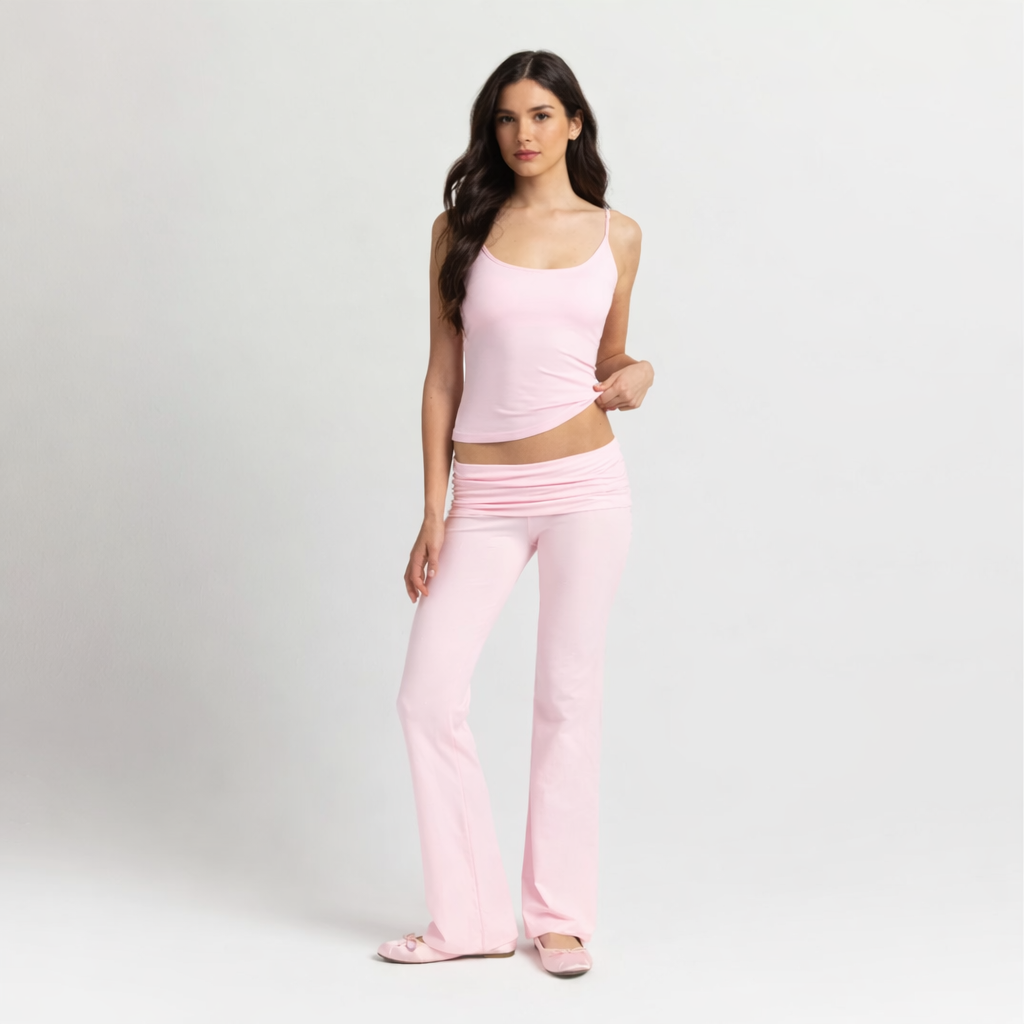 Foldover Pants en COTTON JERSEY - Baby Pink