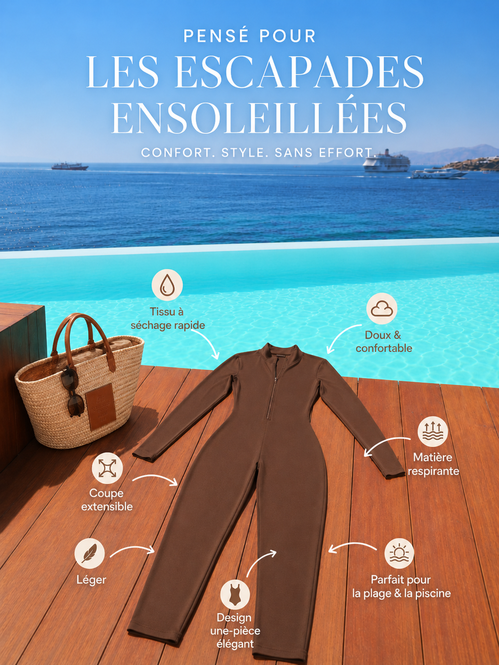 Burkini Combine marron Espresso-longues manches