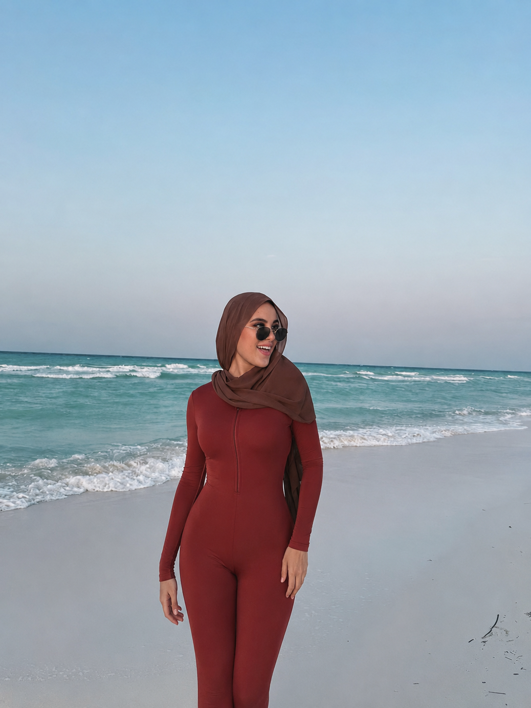 Burkini combine rouge brique - longues manches